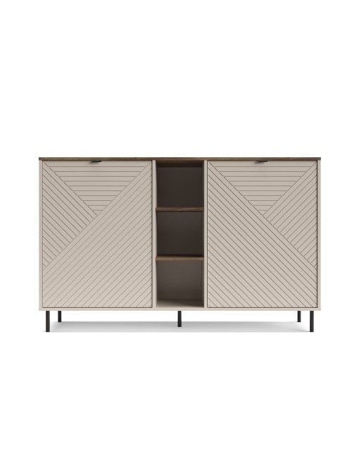 Credenza Mirage08 con 2 ante design geometrico e vani a giorno – Cashmere e Rovere