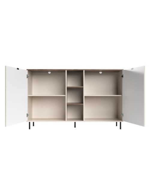Credenza Mirage08 con 2 ante design geometrico e vani a giorno – Cashmere e Rovere