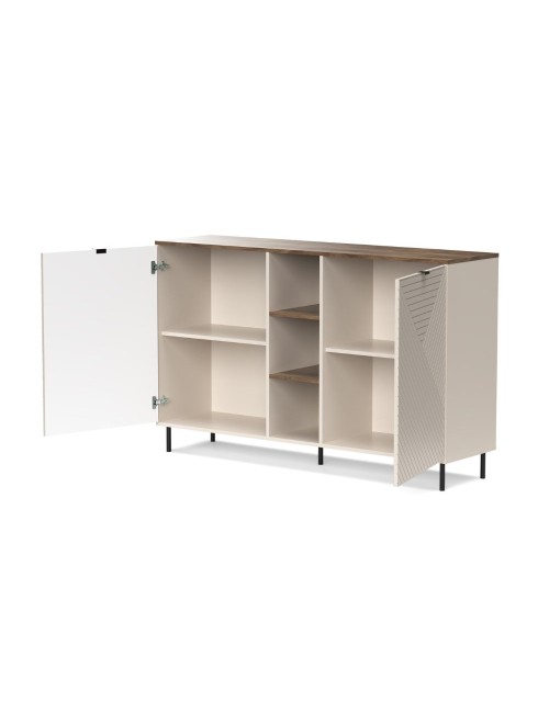 Credenza Mirage08 con 2 ante design geometrico e vani a giorno – Cashmere e Rovere