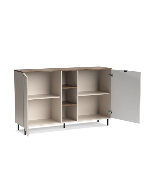 Credenza Mirage08 con 2 ante design geometrico e vani a giorno – Cashmere e Rovere
