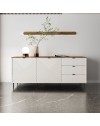 Credenza Mirage09 con 2 ante design geometrico e 3 cassetti colore cashmere e top rovere