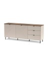 Credenza Mirage09 con 2 ante design geometrico e 3 cassetti colore cashmere e top rovere