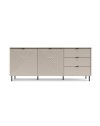 Credenza Mirage09 con 2 ante design geometrico e 3 cassetti colore cashmere e top rovere