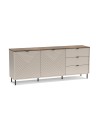 Credenza Mirage09 con 2 ante design geometrico e 3 cassetti colore cashmere e top rovere