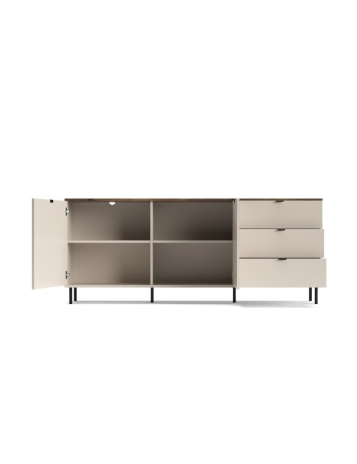 Credenza Mirage09 con 2 ante design geometrico e 3 cassetti colore cashmere e top rovere