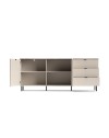 Credenza Mirage09 con 2 ante design geometrico e 3 cassetti colore cashmere e top rovere