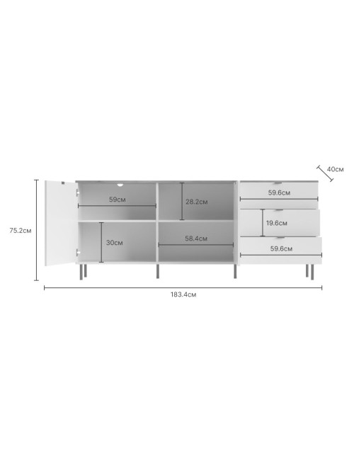 Credenza Mirage09 con 2 ante design geometrico e 3 cassetti colore cashmere e top rovere