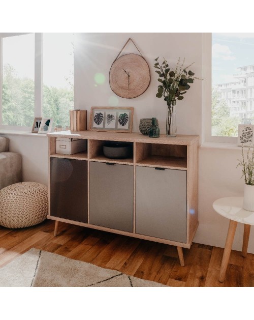 Credenza Epik51 con 3 ante 120x40x88,3 colore rovere antracite grigio
