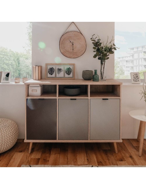Credenza Epik 51 con 3 Ante 120x40x88,3 Colore Rovere Antracite Grigio