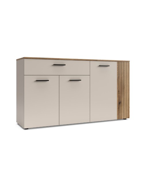 Credenza 4 ante e 1 cassetto Frezo03 cashmere e rovere con listelli verticali 150x42x83H