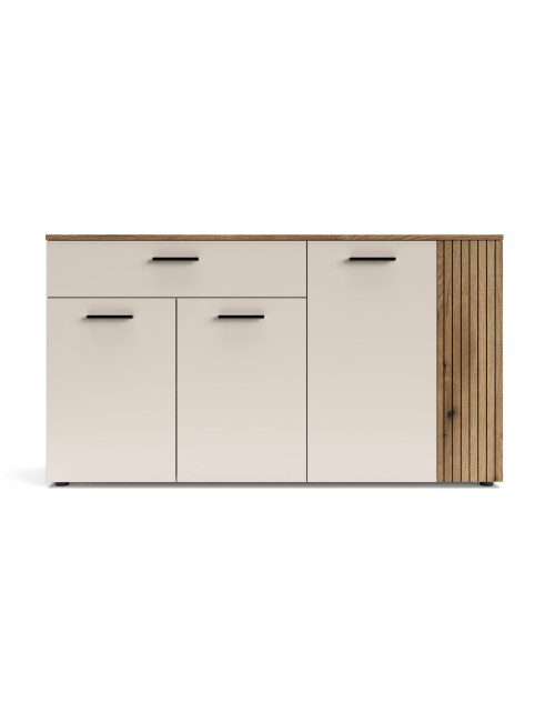 Credenza 4 ante e 1 cassetto Frezo03 cashmere e rovere con listelli verticali 150x42x83H