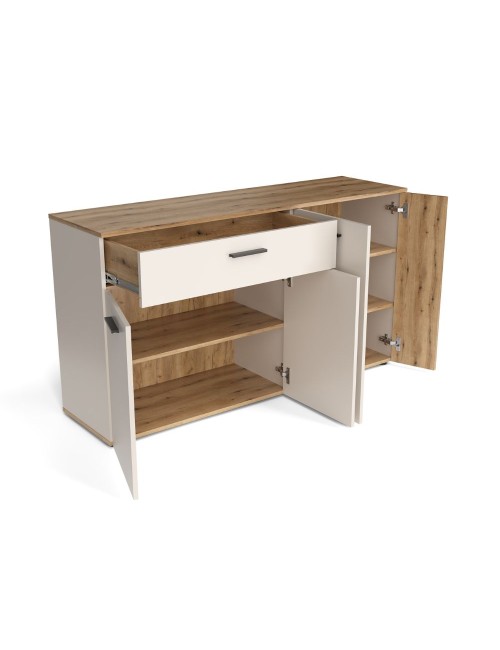 Credenza 4 ante e 1 cassetto Frezo03 cashmere e rovere con listelli verticali 150x42x83H