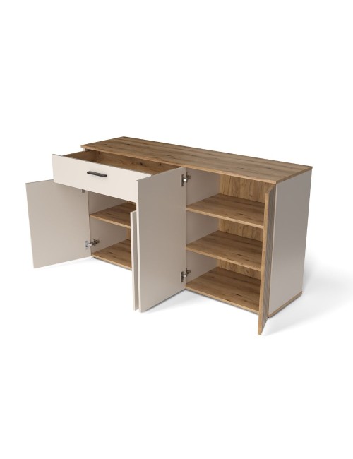 Credenza 4 ante e 1 cassetto Frezo03 cashmere e rovere con listelli verticali 150x42x83H
