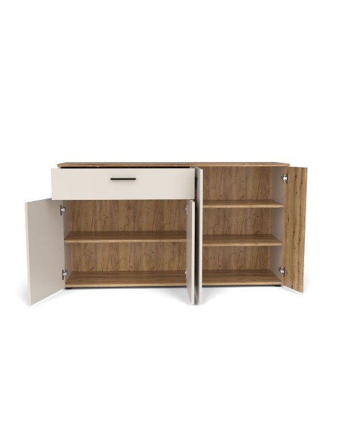 Credenza 4 ante e 1 cassetto Frezo03 cashmere e rovere con listelli verticali 150x42x83H