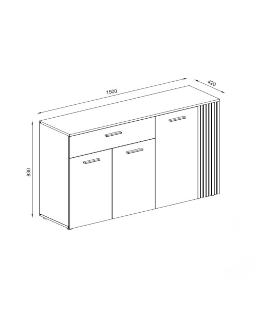 Credenza 4 ante e 1 cassetto Frezo03 cashmere e rovere con listelli verticali 150x42x83H