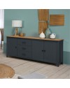 Credenza Miranda in legno massiccio colore blu e pino 191x40x80H - 3 Ante e 3 cassetti
