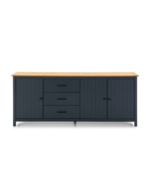 Credenza Miranda in legno massiccio colore blu e pino 191x40x80H - 3 Ante e 3 cassetti