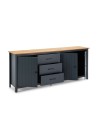 Credenza Miranda in legno massiccio colore blu e pino 191x40x80H - 3 Ante e 3 cassetti