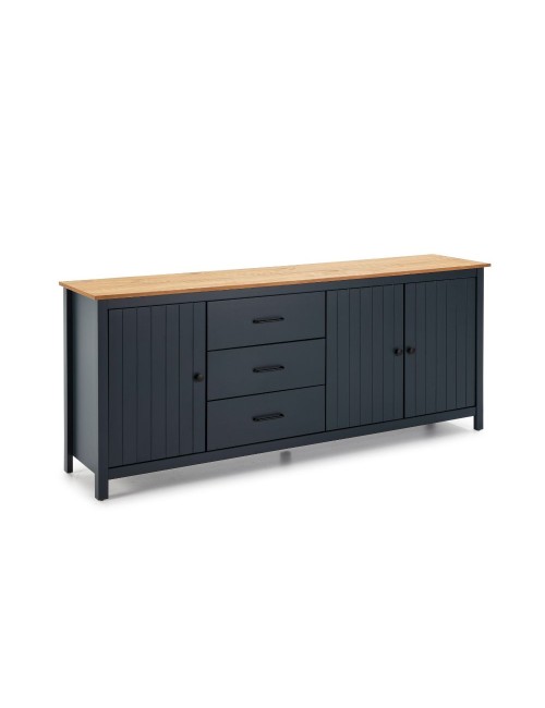 Credenza Miranda in legno massiccio colore blu e pino 191x40x80H - 3 Ante e 3 cassetti