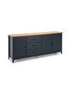 Credenza Miranda in legno massiccio colore blu e pino 191x40x80H - 3 Ante e 3 cassetti