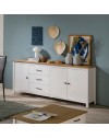 Credenza Miranda in legno massiccio colore bianco e pino 191x40x80H - 3 Ante e 3 cassetti