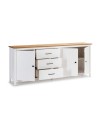 Credenza Miranda in legno massiccio colore bianco e pino 191x40x80H - 3 Ante e 3 cassetti