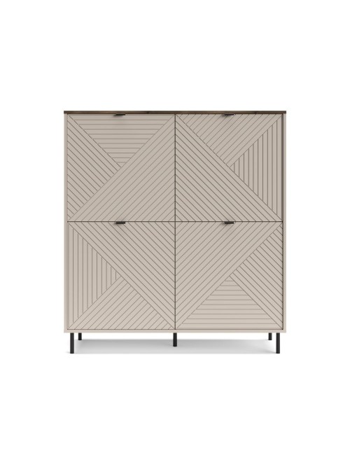Credenza Mirage02 con 4 ante design geometrico colore cashmere e top rovere