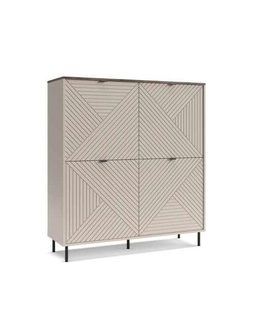 Credenza Mirage02 con 4 ante design geometrico colore cashmere e top rovere