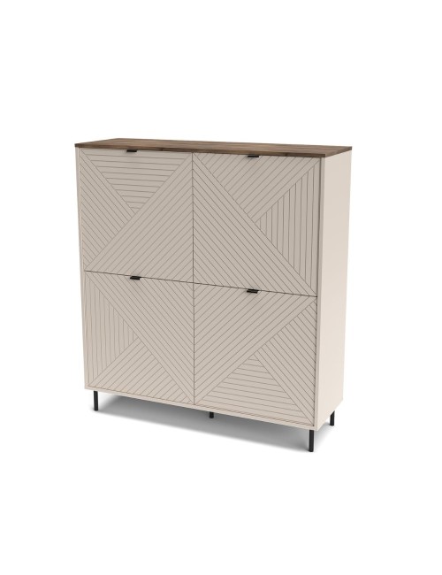 Credenza Mirage02 con 4 ante design geometrico colore cashmere e top rovere