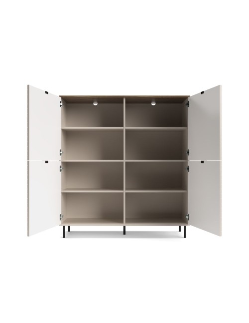 Credenza Mirage02 con 4 ante design geometrico colore cashmere e top rovere