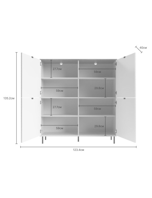Credenza Mirage02 con 4 ante design geometrico colore cashmere e top rovere