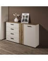 Credenza 4 cassetti e 2 ante Frezo02 cashmere e rovere con listelli verticali 139x38x86H