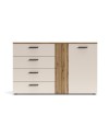 Credenza 4 cassetti e 2 ante Frezo02 cashmere e rovere con listelli verticali 139x38x86H