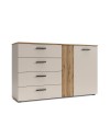 Credenza 4 cassetti e 2 ante Frezo02 cashmere e rovere con listelli verticali 139x38x86H