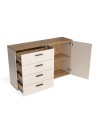 Credenza 4 cassetti e 2 ante Frezo02 cashmere e rovere con listelli verticali 139x38x86H