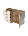 Credenza 4 cassetti e 2 ante Frezo02 cashmere e rovere con listelli verticali 139x38x86H