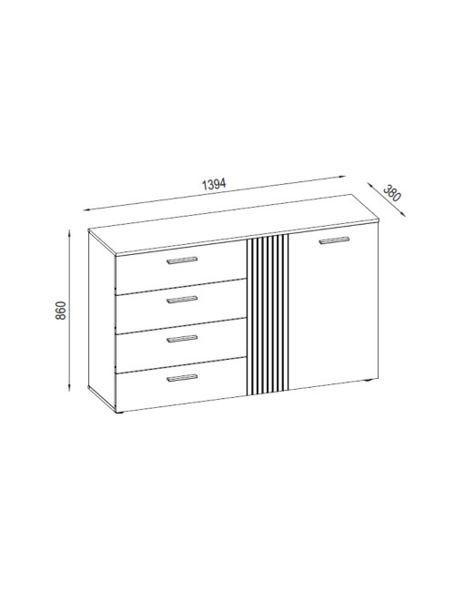 Credenza 4 cassetti e 2 ante Frezo02 cashmere e rovere con listelli verticali 139x38x86H