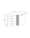Credenza 4 cassetti e 2 ante Frezo02 cashmere e rovere con listelli verticali 139x38x86H
