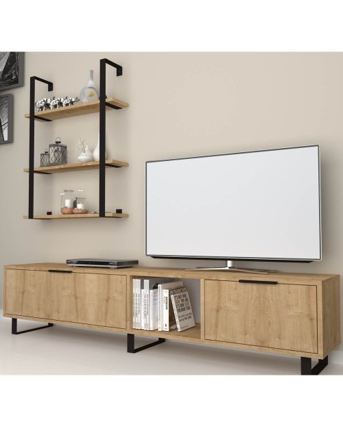 Parete attrezzata 180 cm. porta tv e libreria rovere Zenon