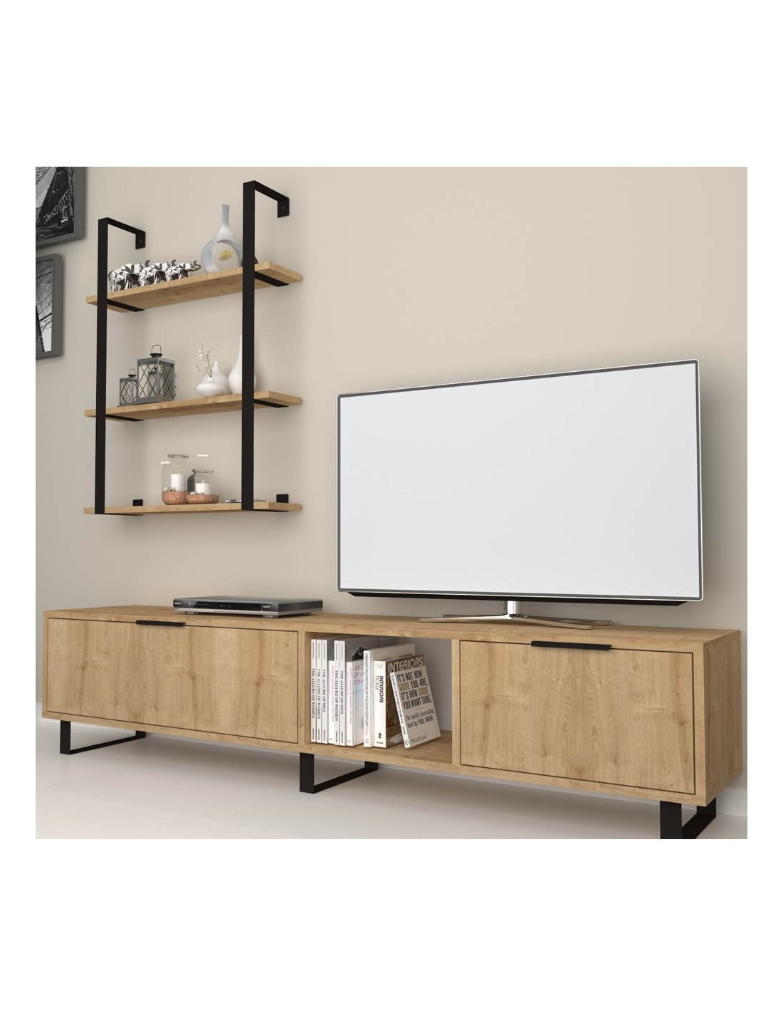 Parete Attrezzata 180 cm. Porta Tv e Libreria Zenon Colore Rovere