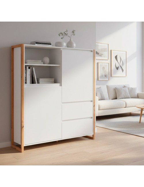 Credenza alta L120XP40XH140 New Denver51 colore bianco e rovere