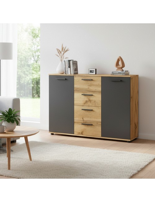 Credenza 2 ante e 4 cassetti rovere antracite Berno4 Prezzo