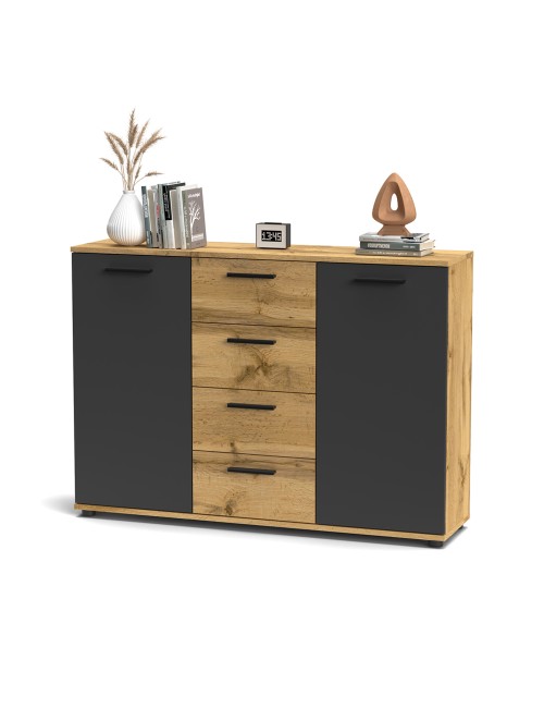 Credenza 2 ante e 4 cassetti rovere antracite Berno4 Prezzo