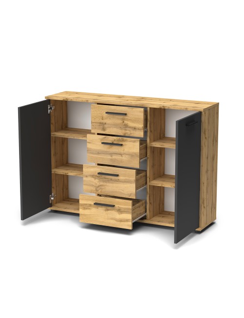 Credenza 2 ante e 4 cassetti rovere antracite Berno4 Prezzo