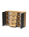 Credenza 2 ante e 4 cassetti rovere e antracite Berno4 120,2x32,5x85,3h