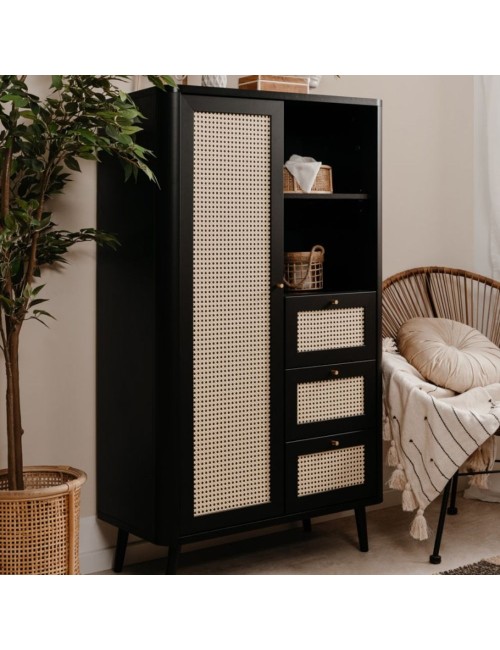 Credenza 3 Cassetti e Anta Effetto Rafia KUTA53 Colore Nero Prezzo