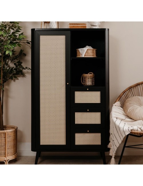 Credenza 3 Cassetti e Anta Effetto Rafia KUTA53 Colore Nero Prezzo