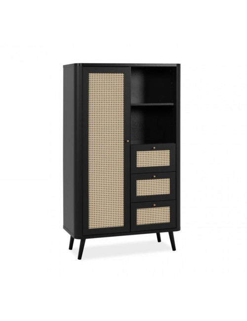 Credenza 3 Cassetti e Anta Effetto Rafia KUTA53 Colore Nero Prezzo