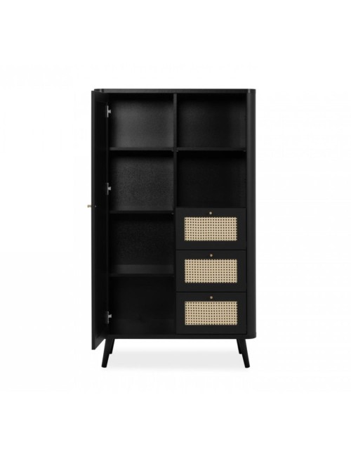 Credenza 3 Cassetti e Anta Effetto Rafia KUTA53 Colore Nero Prezzo