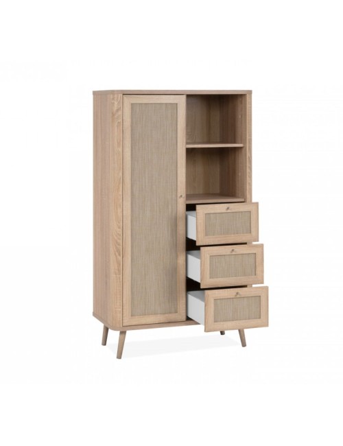 Credenza 3 Cassetti e Anta Effetto Rafia KUTA53 Colore Rovere Sonoma